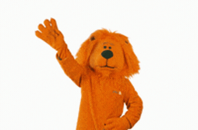 A Stuffed Animal In A Lion Costume Waving GIF