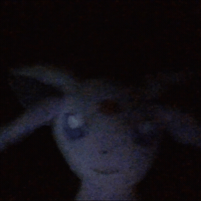 A Stuffed Animal In The Dark Looks Like A Rabbit With Wings GIF