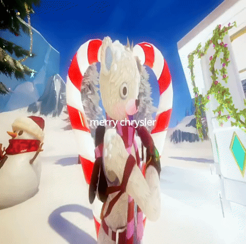 A Stuffed Animal Is Holding A Candy Cane And The Words Merry Chrysler Are On The Bottom GIF
