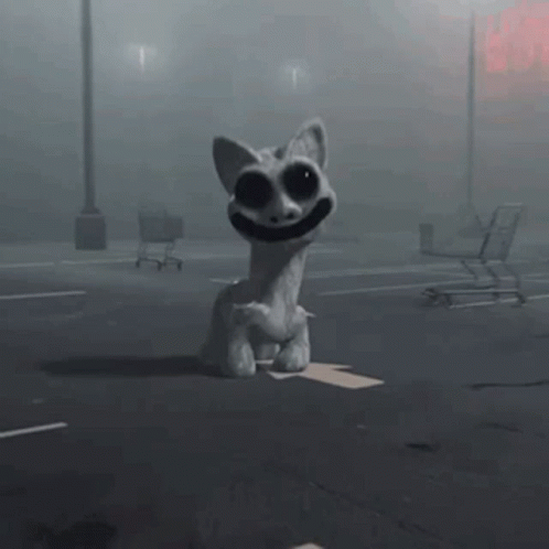 A Stuffed Animal Is Sitting On The Ground In A Parking Lot With Shopping Carts In The Background . GIF