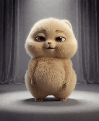 A Stuffed Animal Is Standing In Front Of A Grey Curtain GIF
