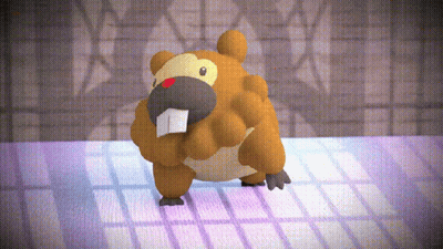A Stuffed Animal Is Standing On A Purple Tile Floor GIF