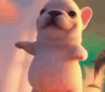 A Stuffed Animal Is Standing On Its Hind Legs With Its Arms Outstretched And Smiling . GIF