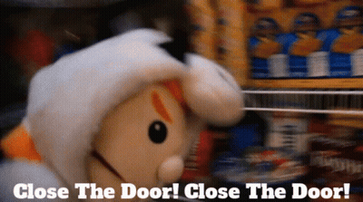 A Stuffed Animal Says Close The Door GIF