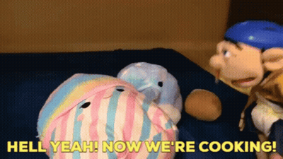 A Stuffed Animal Says Hell Yeah Now We Are Cooking GIF