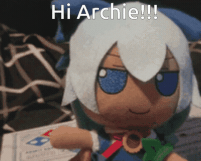 A Stuffed Animal Says Hi Archie On The Front GIF