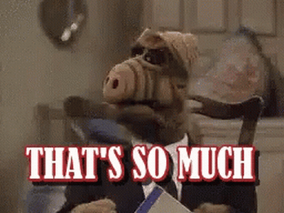 A Stuffed Animal Sitting In A Chair With The Words That 'S So Much Written Above It GIF