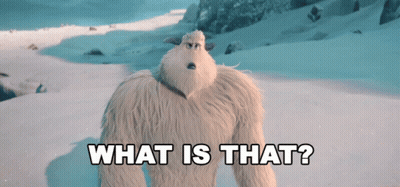 A Stuffed Animal Standing In The Snow With The Words What Is That Written Below It GIF
