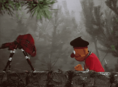 A Stuffed Animal Wearing A Red Shirt And A Black Hat Is Playing A Bagpipe GIF