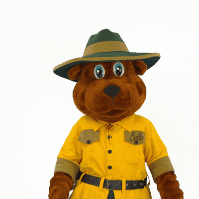 A Stuffed Animal Wearing A Yellow Shirt With The Word Bello On The Pocket GIF