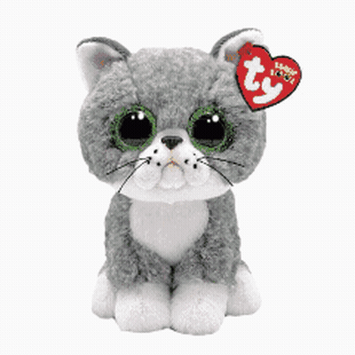 A Stuffed Animal With A Beanie Boo Tag On Its Head GIF