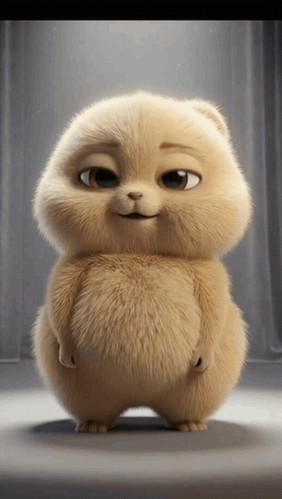 A Stuffed Animal With A Big Belly Is Standing On A White Surface GIF