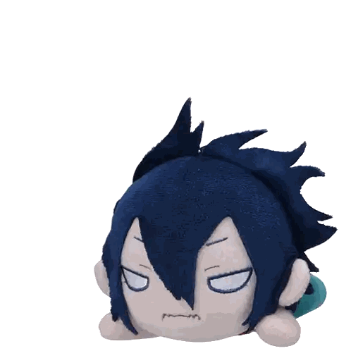 A Stuffed Animal With A Blue Hair And White Eyes Laying Down Sticker