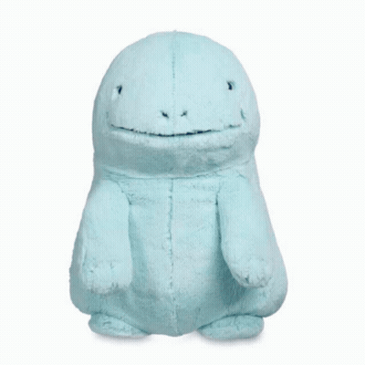 A Stuffed Animal With A Blue Tail And Purple Spots On It GIF