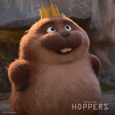 A Stuffed Animal With A Crown On Its Head Is From Disney Pixar Hoppers GIF