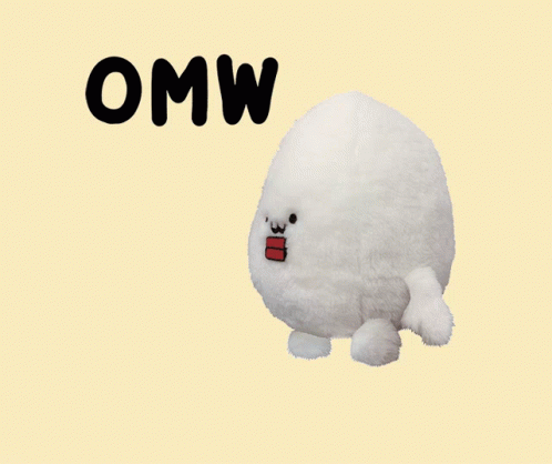 A Stuffed Animal With A Red Mouth And The Word Omw Below It GIF