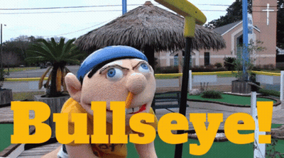 A Stuffed Animal With A Straw In His Mouth And The Words Bullseye On The Bottom GIF