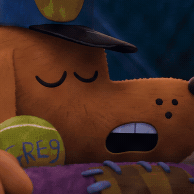 A Stuffed Animal With A Tennis Ball That Says Reg GIF