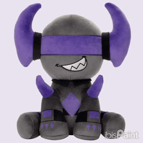 A Stuffed Animal With Purple Horns And A Purple Band Around Its Eyes Says Ibis Paint GIF