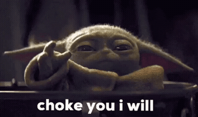 A Stuffed Animal With The Words `` Choke You I Will '' Written Next To It . GIF