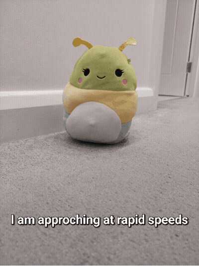 A Stuffed Animal With The Words I Am Approaching At Rapid Speeds Below It GIF