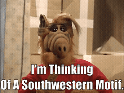 A Stuffed Animal With The Words I 'M Thinking Of A Southwestern Motif On It GIF