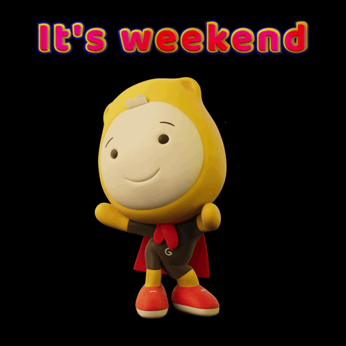 A Stuffed Animal With The Words It 'S Weekend Written On It GIF