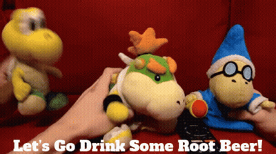 A Stuffed Animal With The Words Let 'S Go Drink Some Root Beer On It GIF