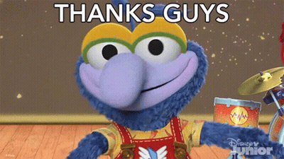 A Stuffed Animal With The Words Thanks Guys Written On It GIF