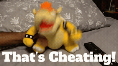 a stuffed animal with the words that 's cheating written below it