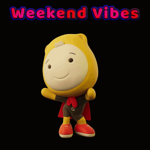 A Stuffed Animal With The Words Weekend Vibes Written On It GIF