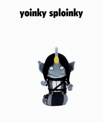 A Stuffed Animal With The Words Yoinky Sploinky Written Above It GIF