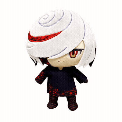 A Stuffed Animal With White Hair And Red Eyes Has A Swirl On His Head GIF