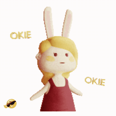 A Stuffed Bunny With The Word Okie Behind Her GIF