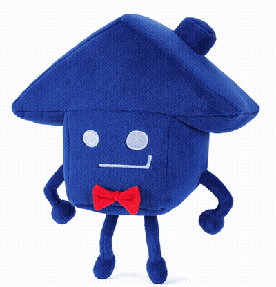A Stuffed House With Arms And Legs And A Bow Tie GIF