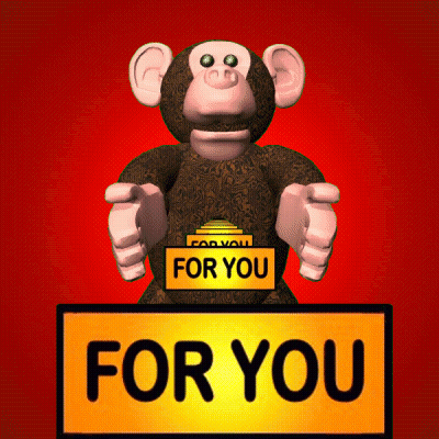 A Stuffed Monkey Holding A Sign That Says " For You " GIF