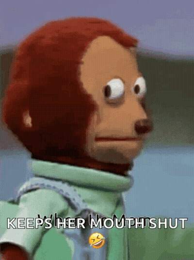 A Stuffed Monkey Says " Keeps Her Mouth Shut " With A Smiley Face GIF