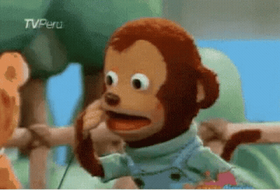 A Stuffed Monkey With A Tv Peru Logo On The Bottom Left GIF