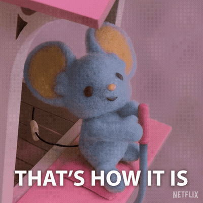A Stuffed Mouse Is Sitting On A Pink Shelf With The Words That 'S How It Is Netflix Below It GIF