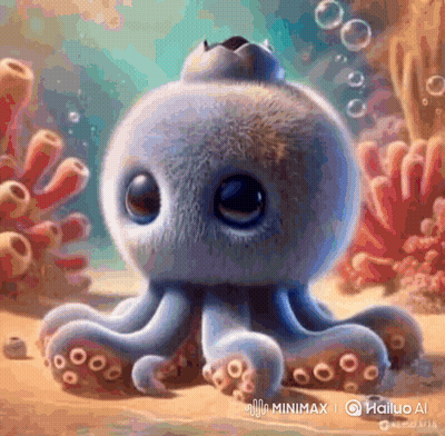 A Stuffed Octopus Is Swimming In The Ocean Near Corals . GIF