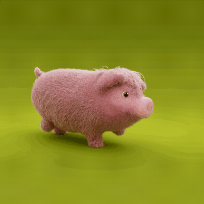 A Stuffed Pink Pig Is Walking On A Green Surface GIF