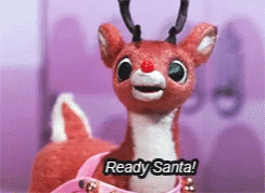 A Stuffed Reindeer With The Words Ready Santa On It GIF