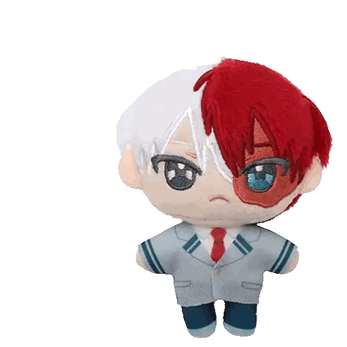 A Stuffed Toy Of A Boy With Red And White Hair And Blue Eyes Sticker