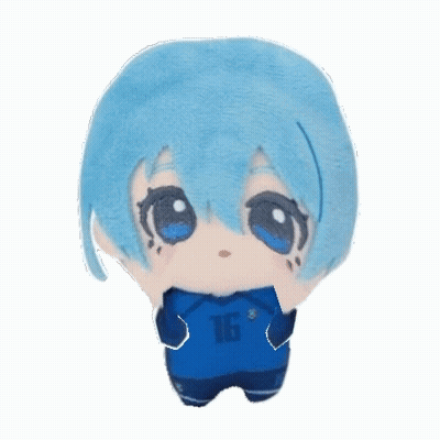 A Stuffed Toy With Blue Hair And The Number 16 On His Shirt GIF