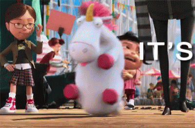 A Stuffed Unicorn With The Word It 'S On The Bottom Of It GIF