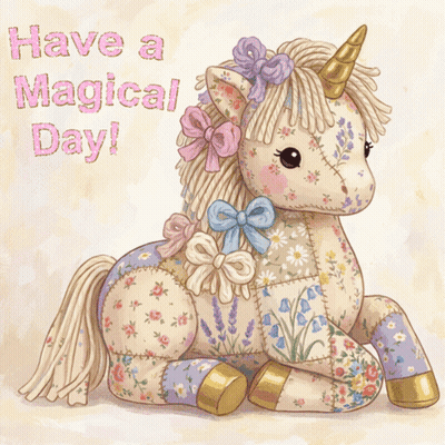 A Stuffed Unicorn With The Words Have A Magical Day GIF