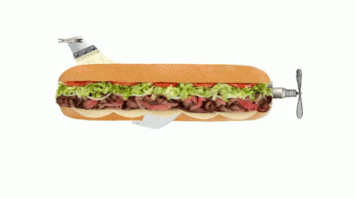 A Sub Sandwich That Looks Like An Airplane With A Jet Engine GIF