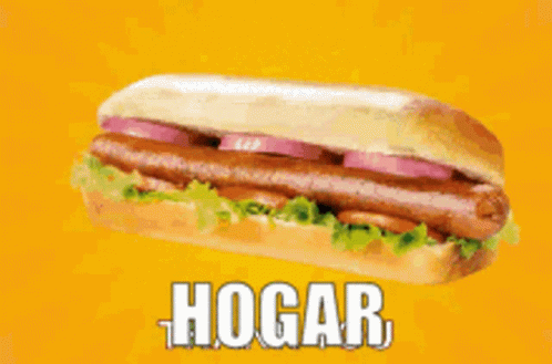 A Sub Sandwich With The Word Hogar Written On It GIF