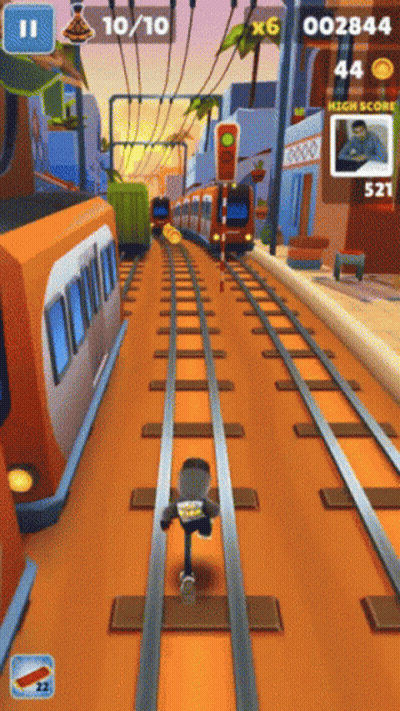 A Subway Runner Game Is Being Played With A Score Of 44 GIF