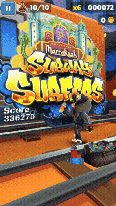 A Subway Surfers Game Is Being Played On A Phone GIF
